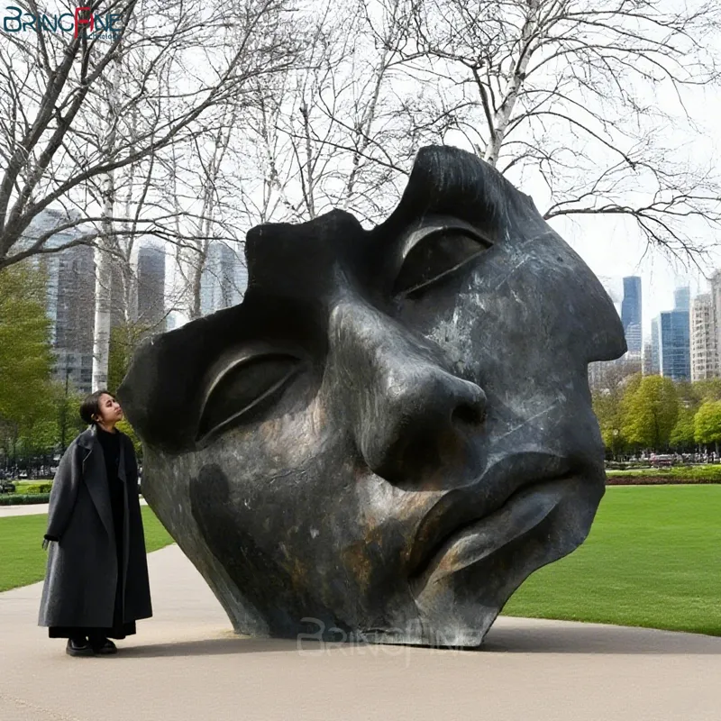 Abstract Bronze Face Sculpture